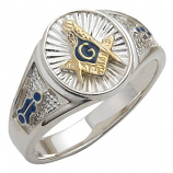 Round Masonic Ring with Blue Enamel